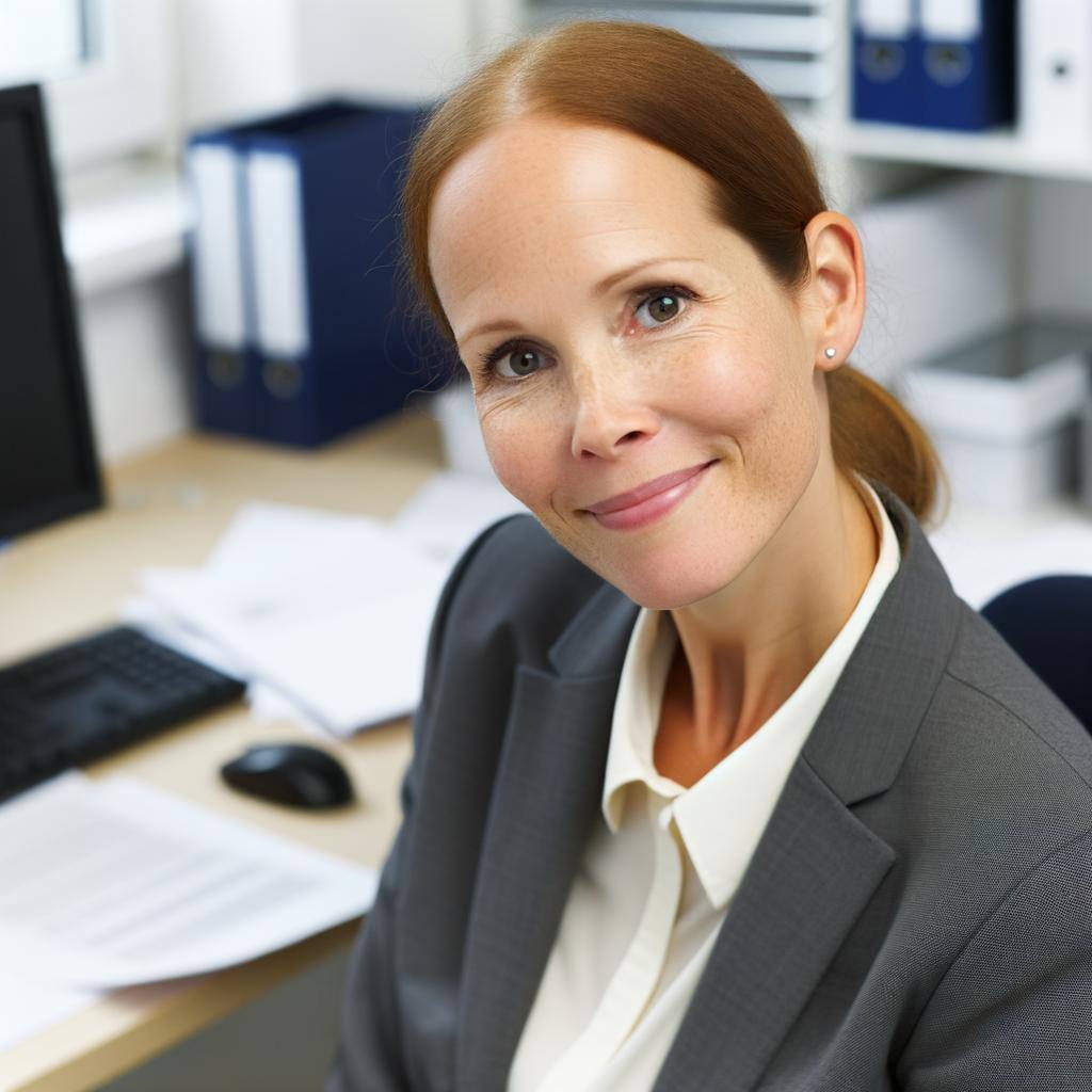 portrait of a woman with a slight smile who works in an office